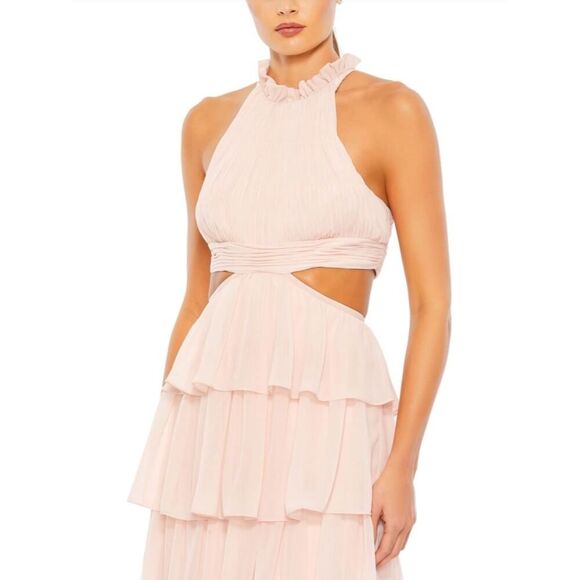 Ieena for Mac Duggal Pink Tiered High Neck Gown W/ Cut Outs - Size 0 - NWT - Picture 2 of 7